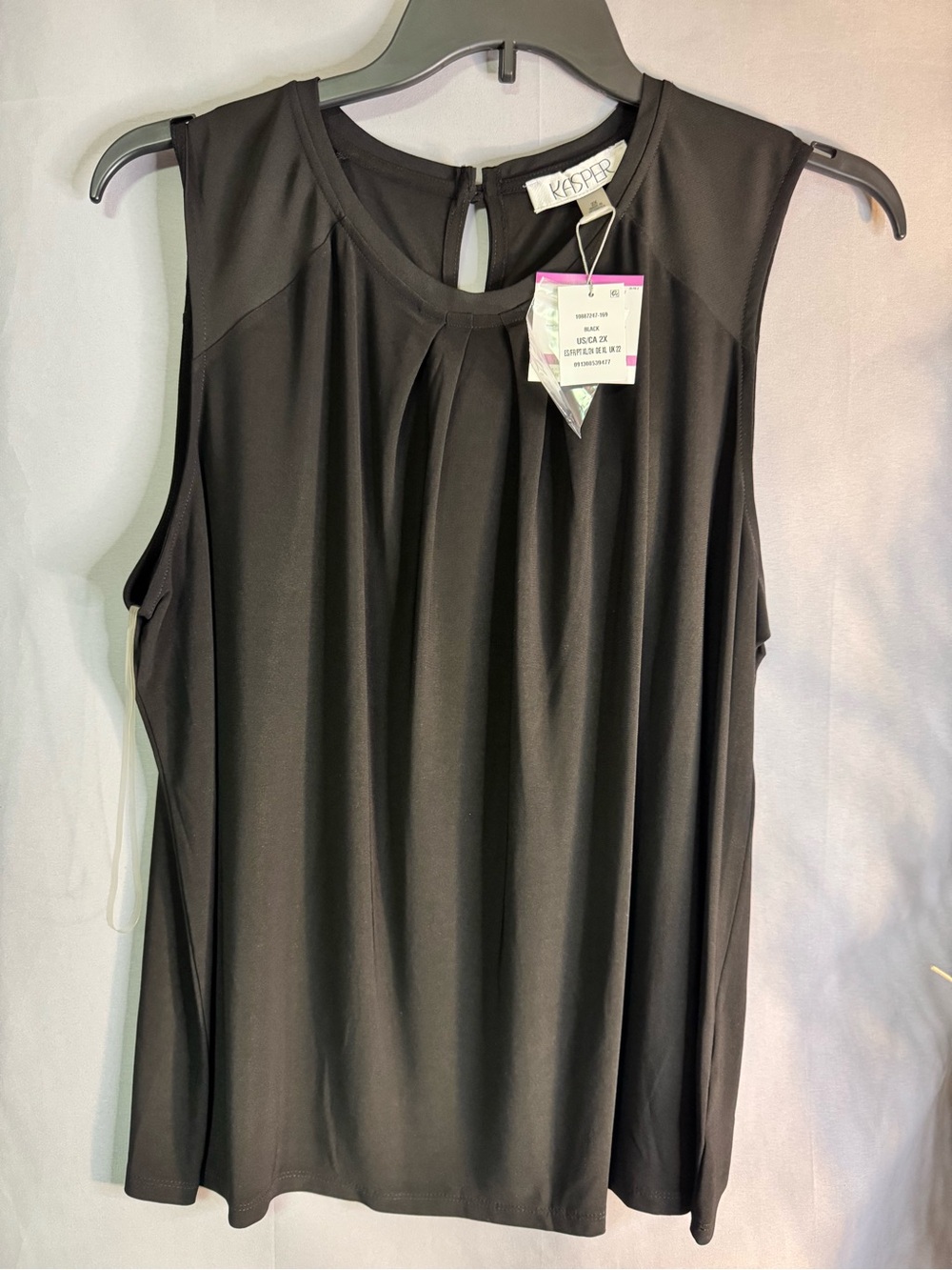Kasper Black Sleeveless Pleated Front Blouse